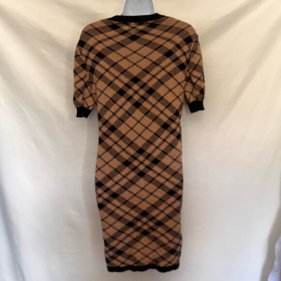 NY&C Knit Dress Sz M Argyle Preppy Dark Academia Plaid Cottagecore Puff Sleeve - Picture 8 of 13